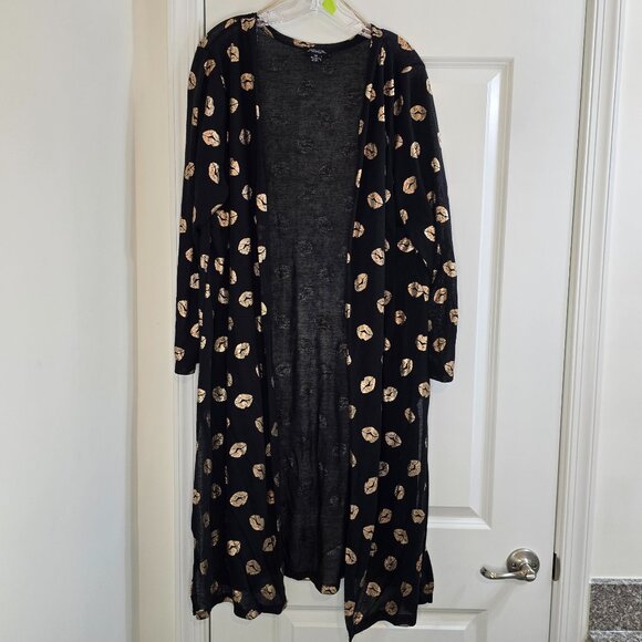 Rouge Duster - Black with Gold Lips Print - Picture 1 of 6